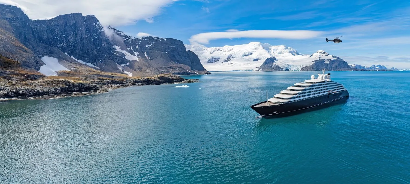 Full expedition ship crossing the Drake Passage toward Antarctica with open ocean