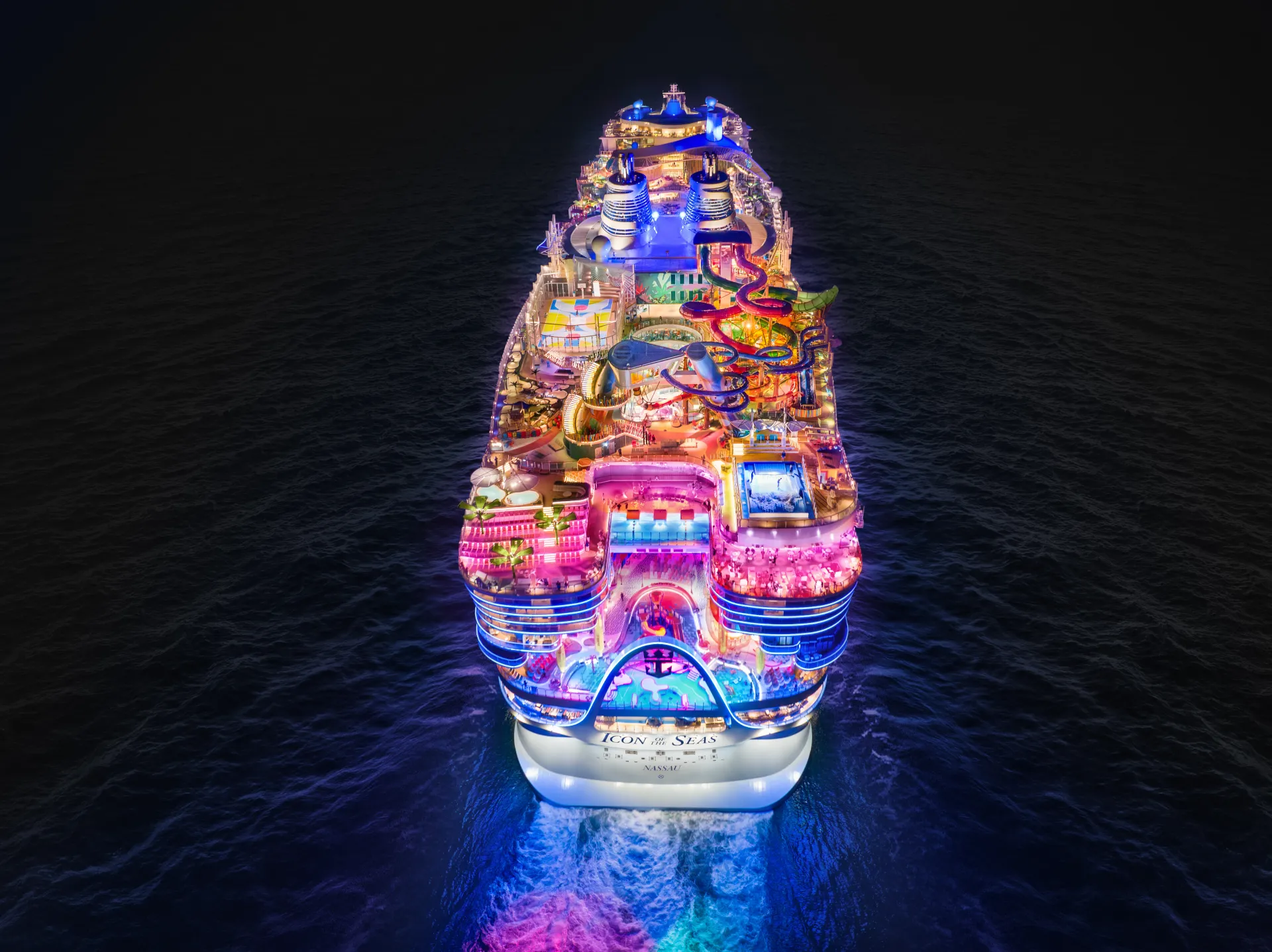 Royal Caribbean's Icon of the Seas departing Miami on its inaugural sailing