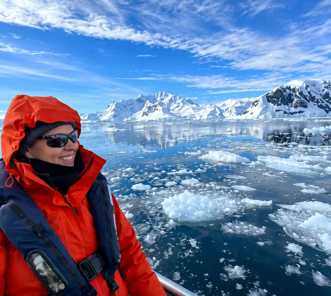 Angela Hughes luxury expedition travel expert in Antarctica featuring polar expedition cruising, icebergs, wildlife encounters, and luxury Antarctic exploration experiences.