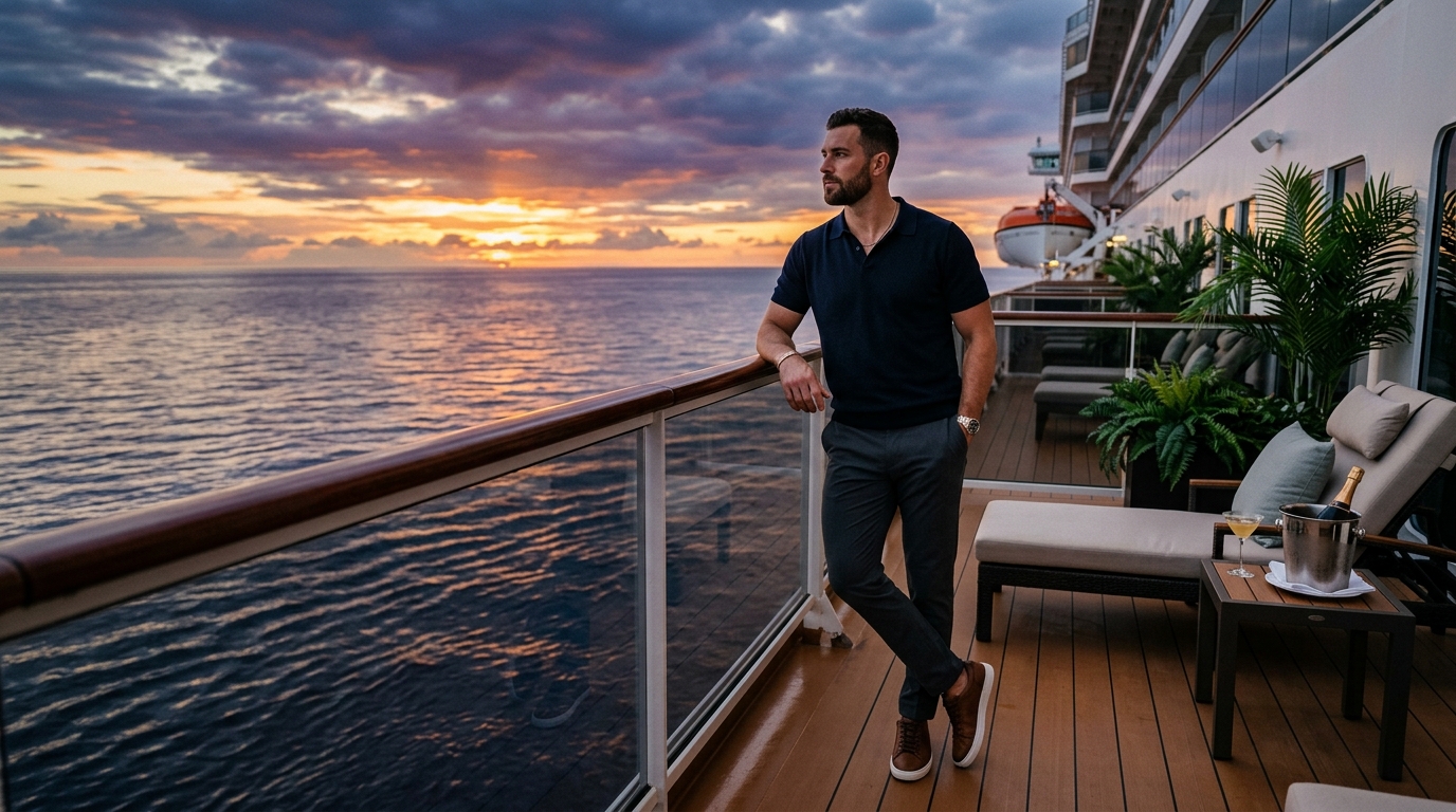 Guests relaxing aboard a luxury cruise ship veranda