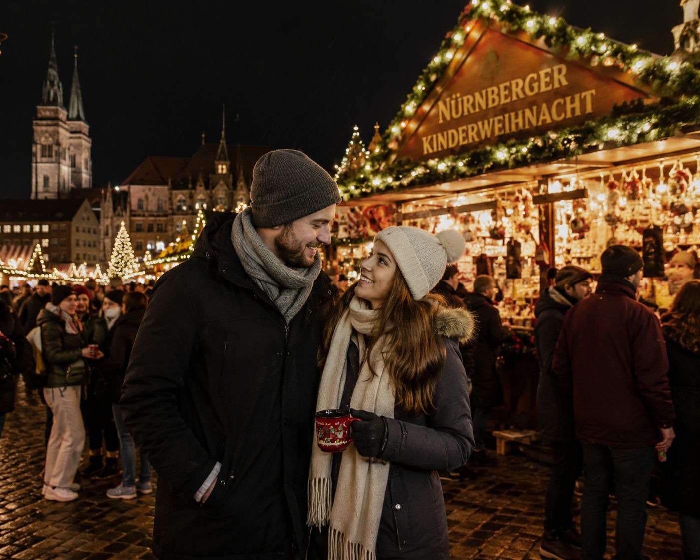 Festive Couple at Nuremberg Christmas Market, Germany