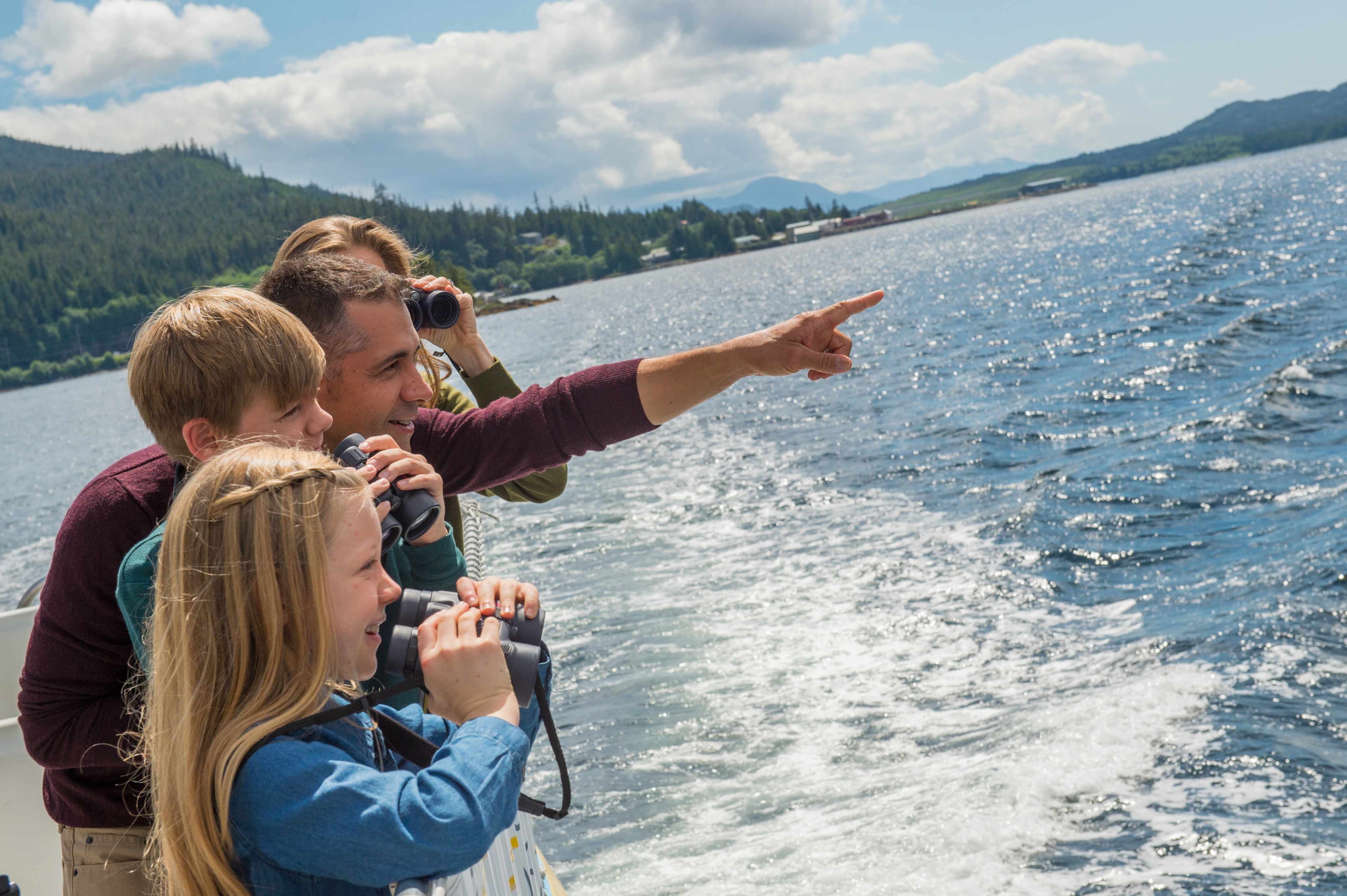 Family whale watching during a Disney Alaska Cruise shore excursion