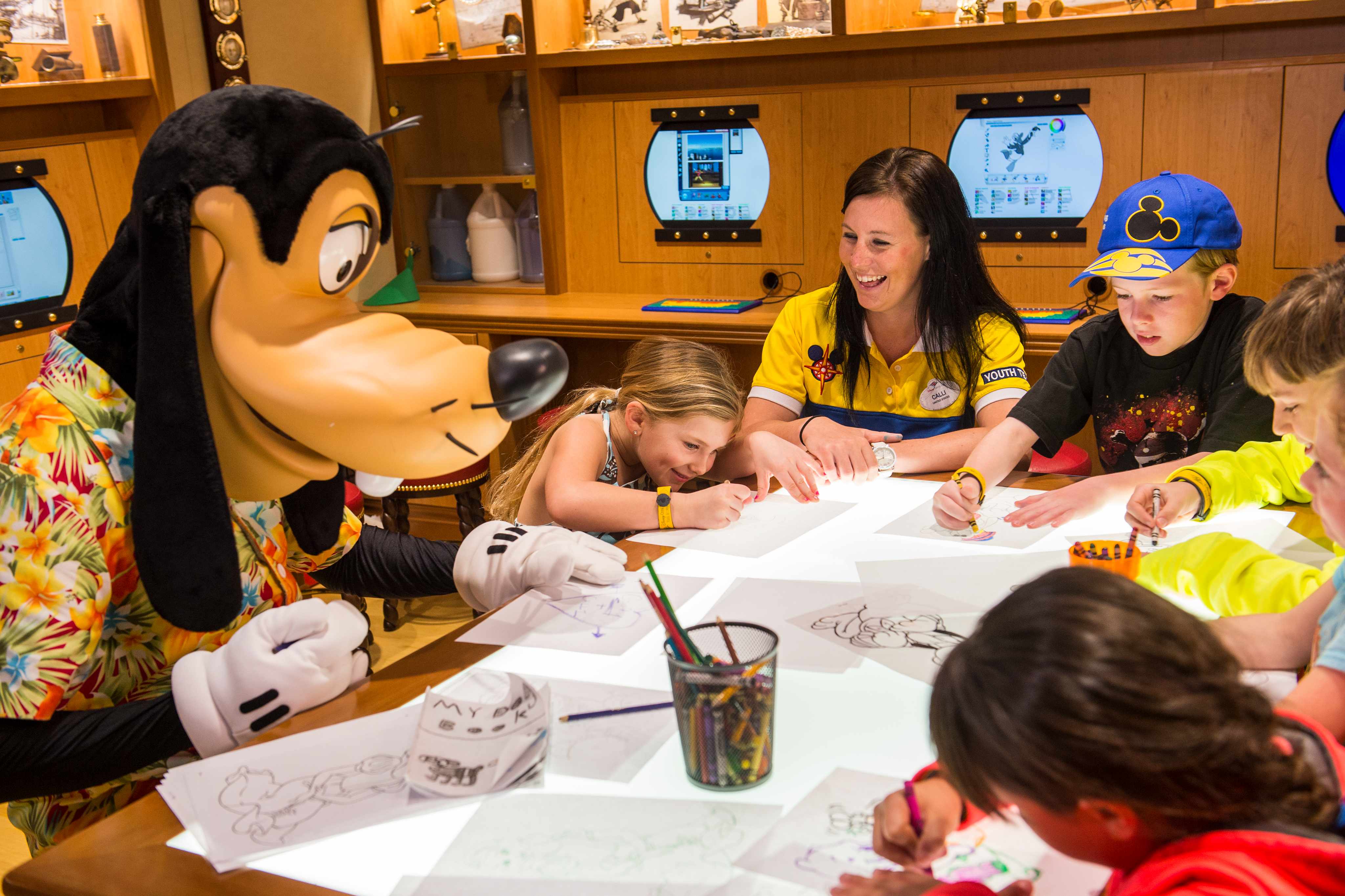 Disney Oceaneer Club youth activity with Goofy drawing