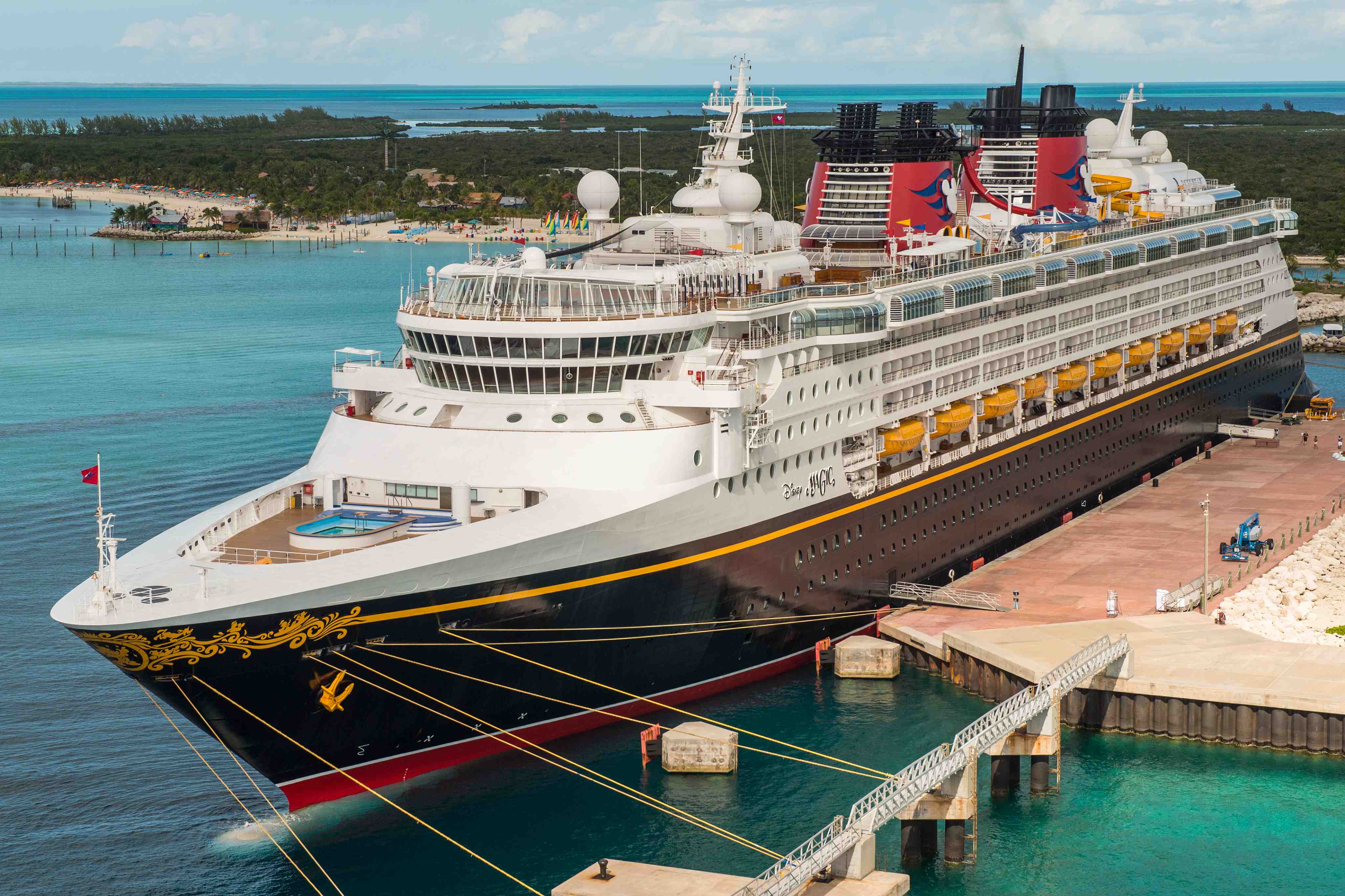 Disney Magic cruise ship docked at a European port