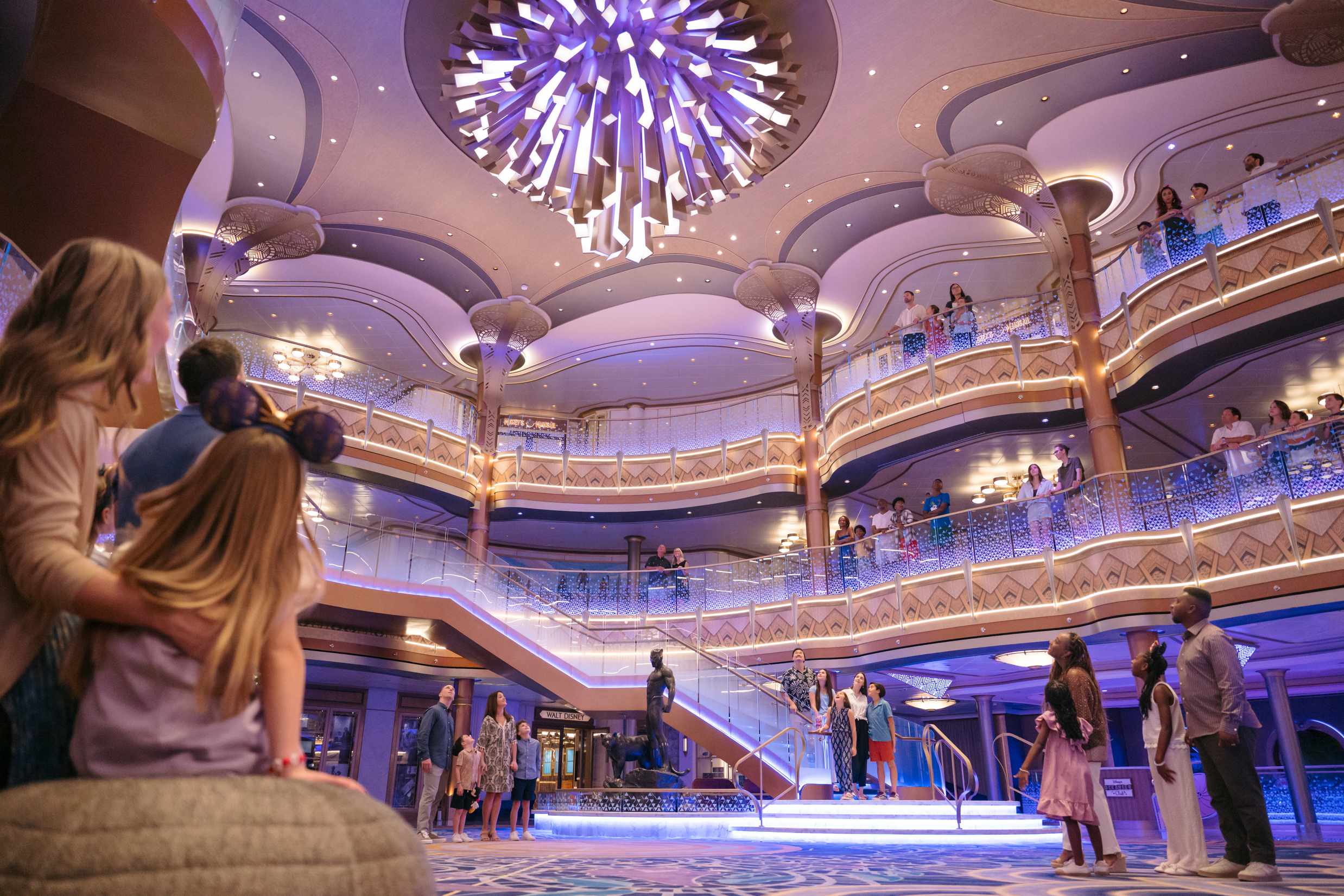 Disney Wish Sarabi Lounge interior with modern wood architecture