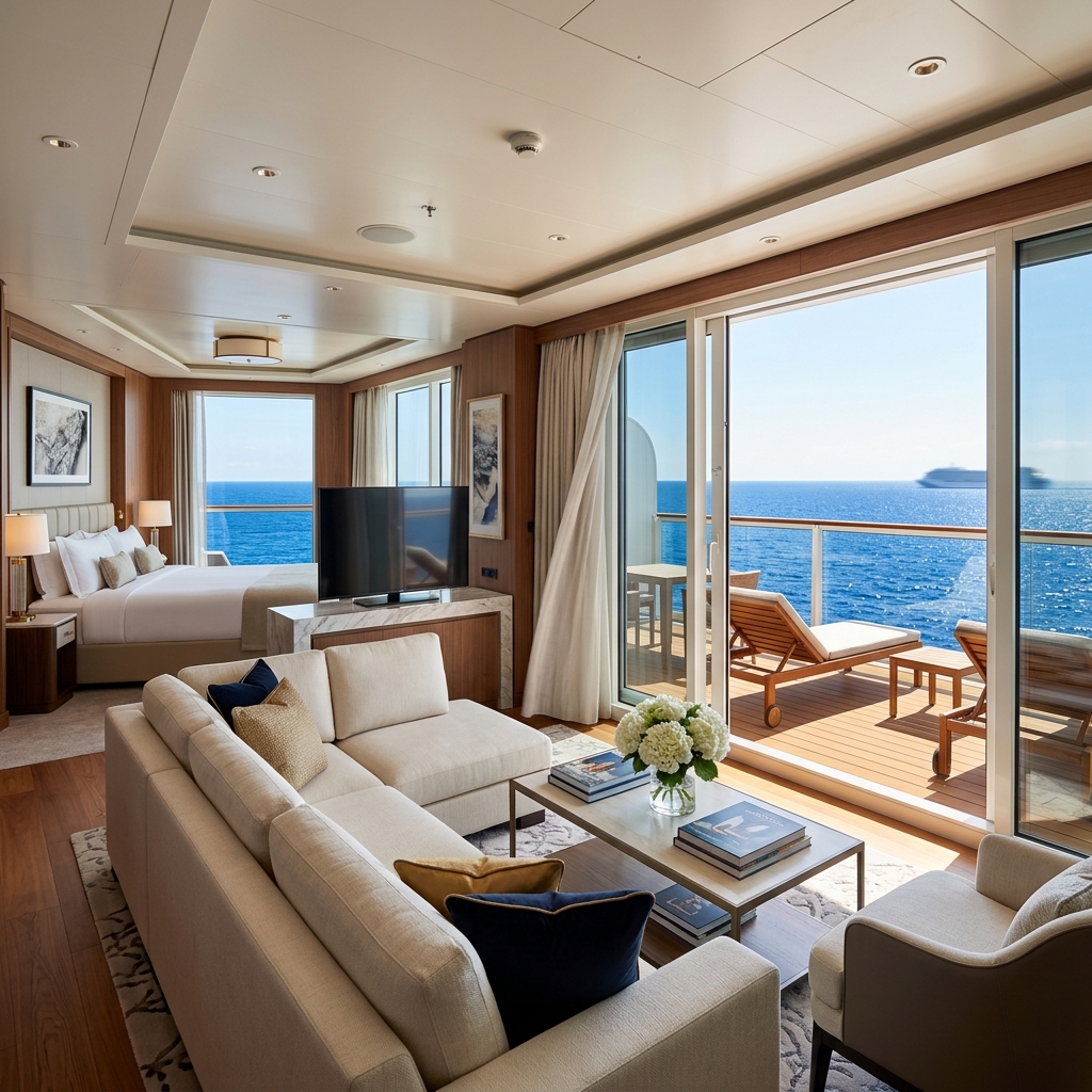 Explora Journeys oceanfront suite with private terrace