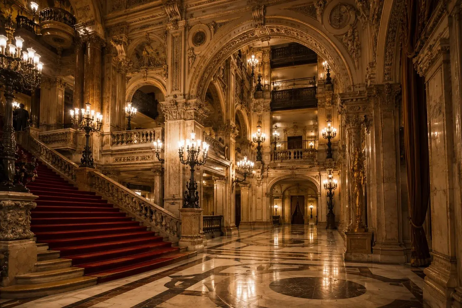 Historic European opera house grand lobby — performing arts travel program
