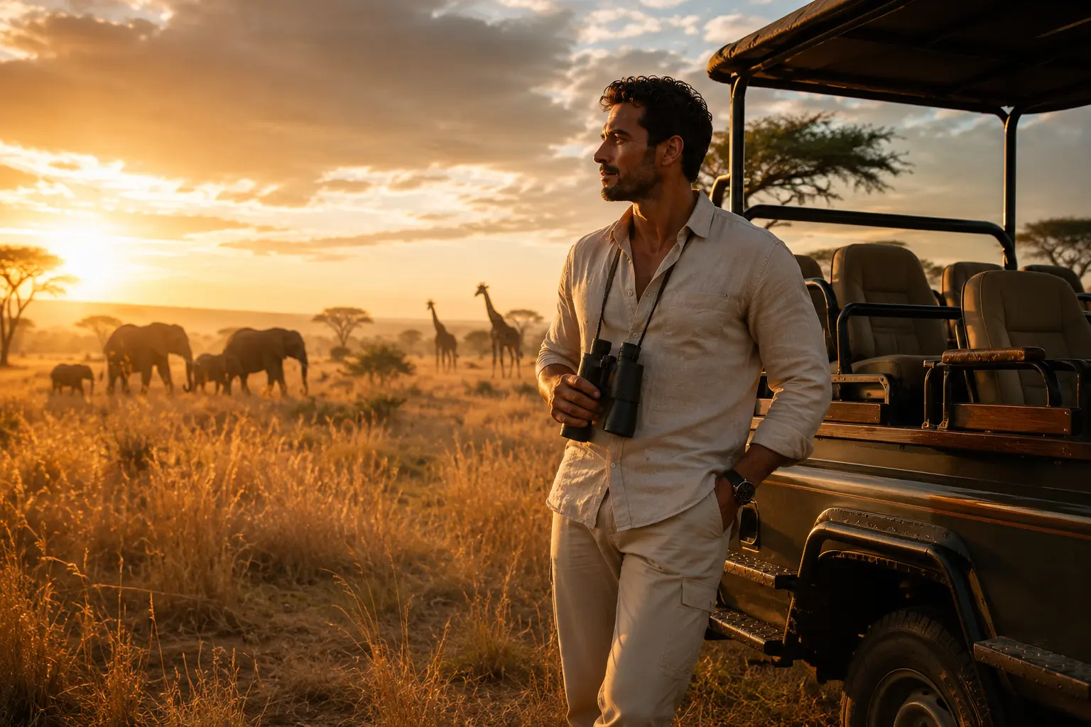 Sunset over the African savannah during the Great Migration