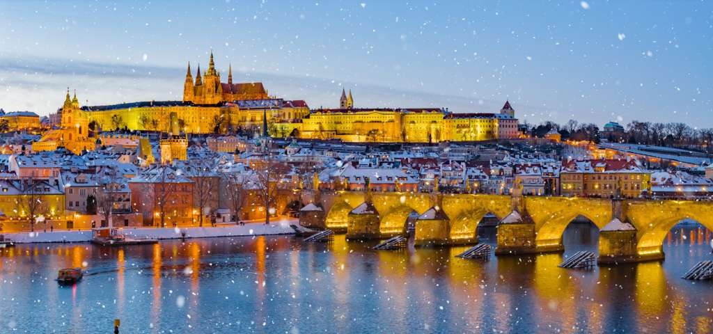 Winter View of Prague Castle & Charles Bridge