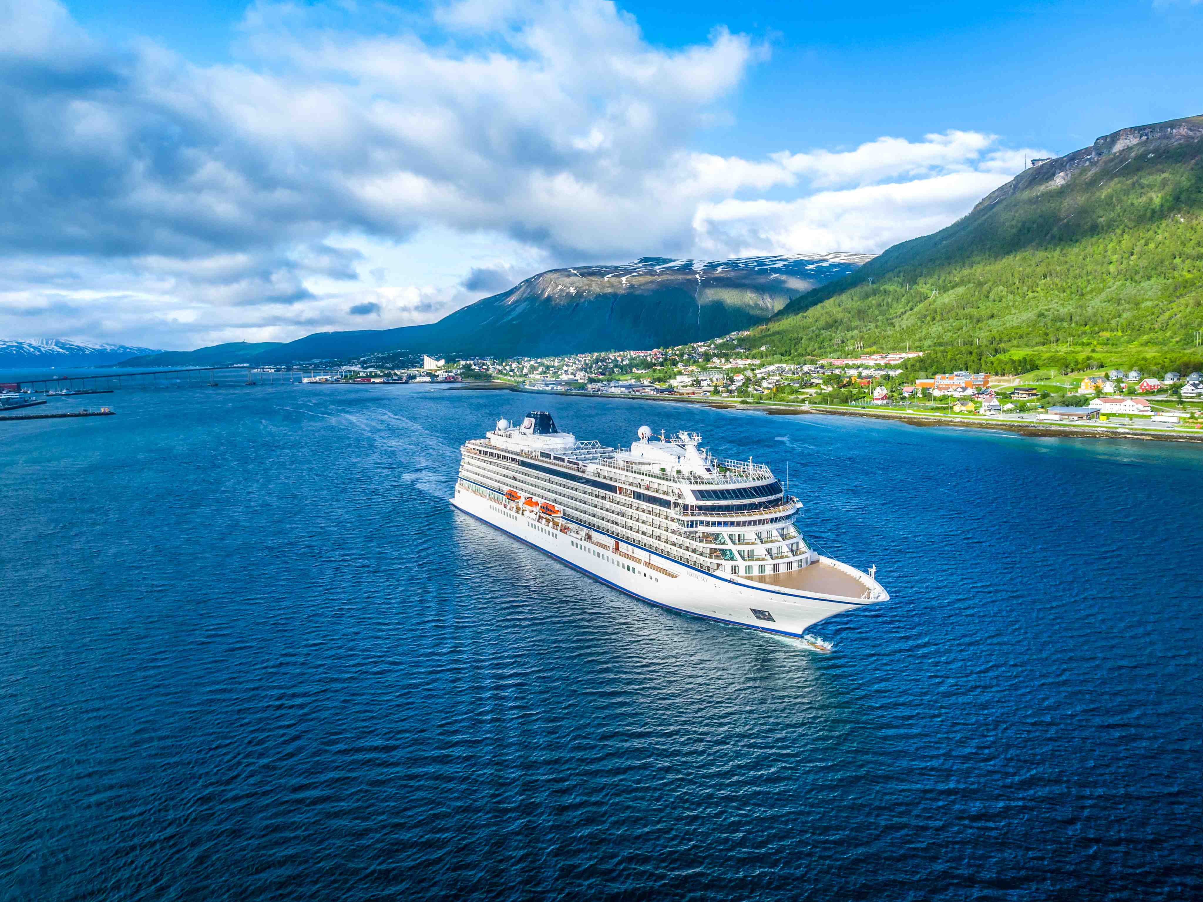Viking Ocean Cruise ship with infinity pool overlooking the ocean