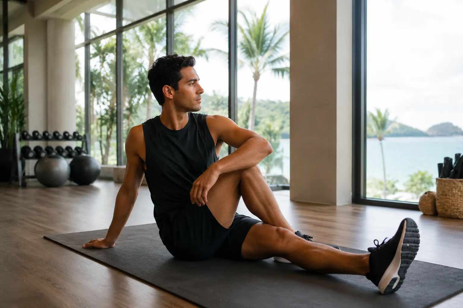 Athlete enjoying a low-intensity workout at a luxury resort