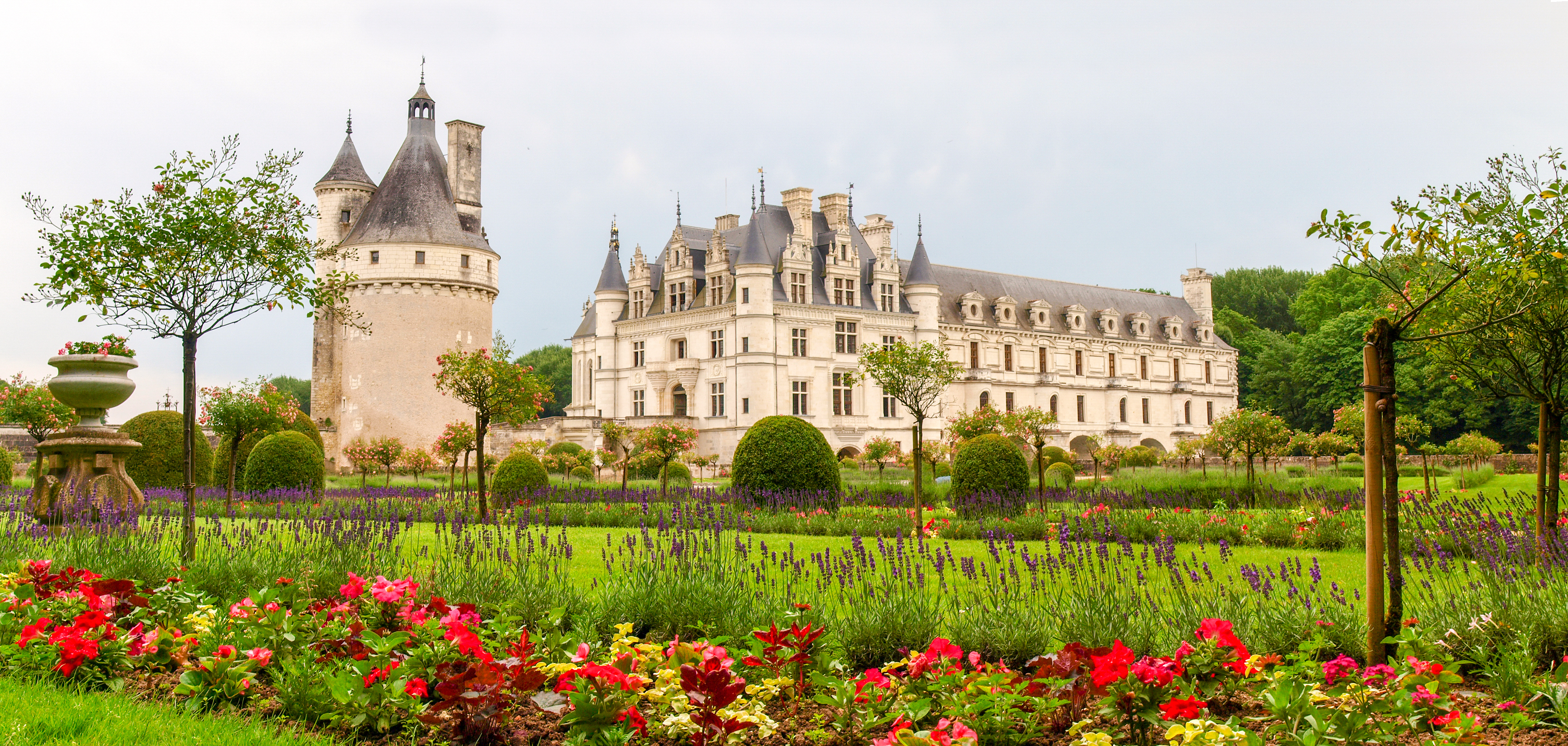 Historic Château de Chenonceau spanning the river in France's Loire Valley region
