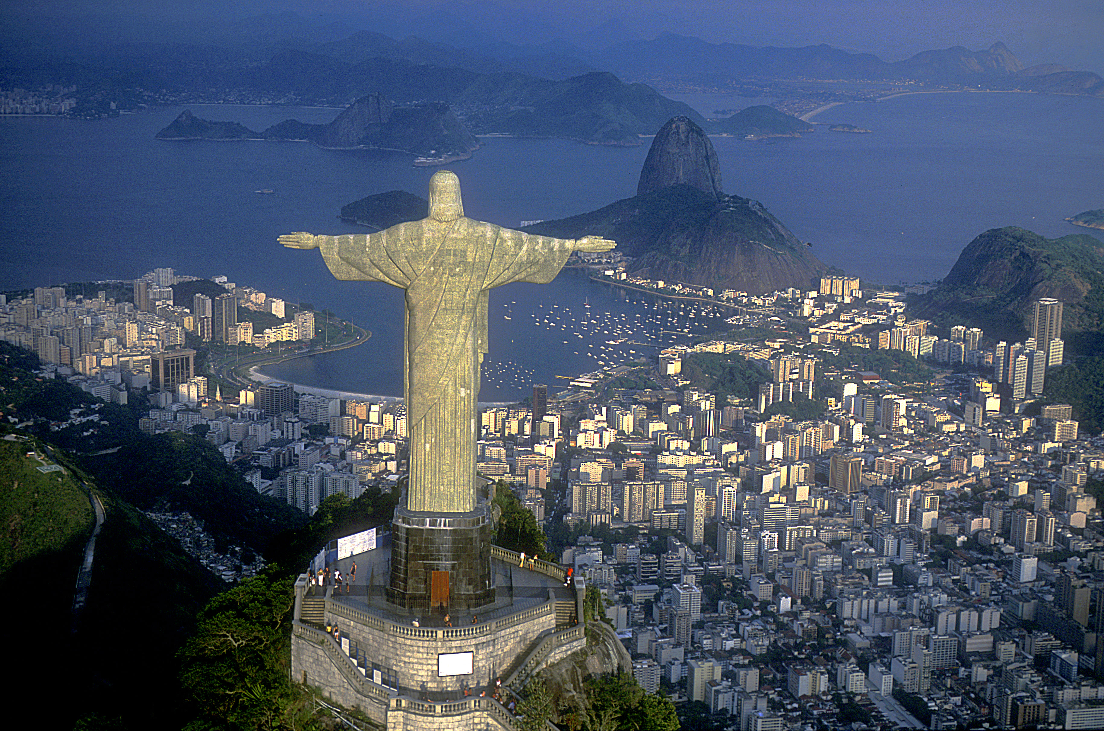 Christ the Redeemer statue overlooking Rio de Janeiro, Brazil with panoramic city views